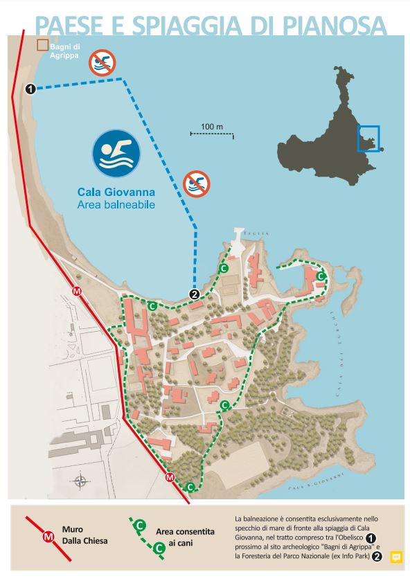 mappa pianosa balneazione e Cani